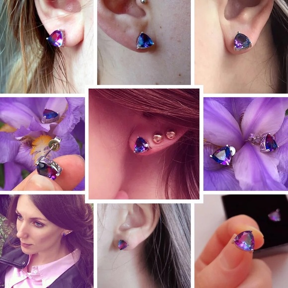 925 Sterling Silver Rainbow Stud Earrings - Picture 5 of 5